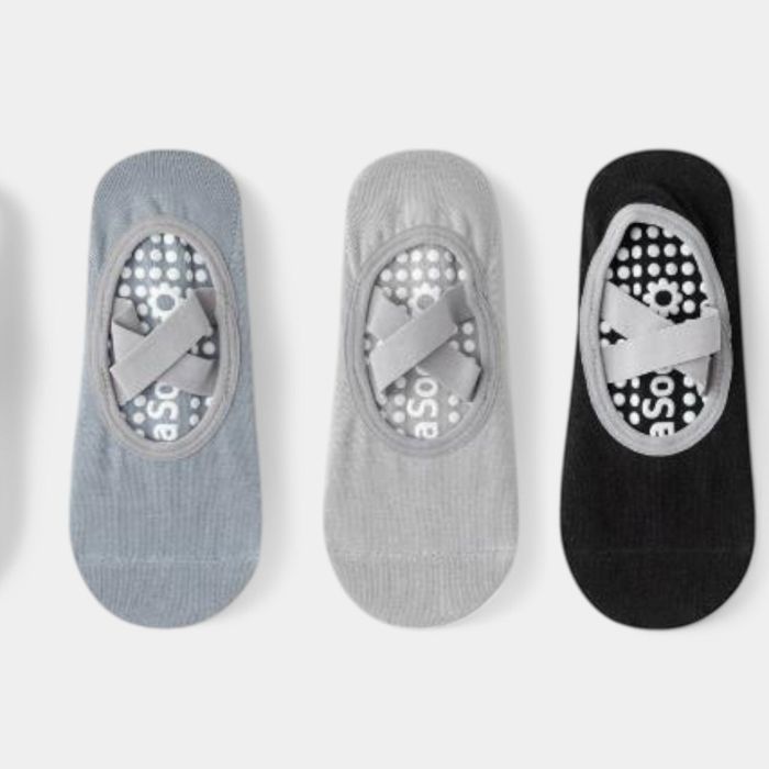 Women's Non-Slip Ballet Grip Socks with Crisscross Elastic Straps