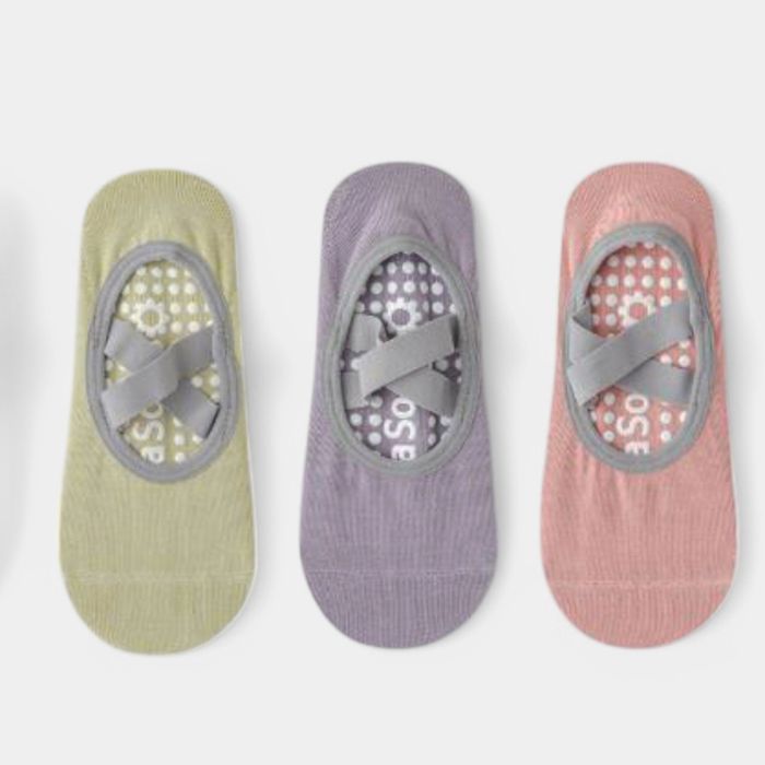 Women's Non-Slip Ballet Grip Socks with Crisscross Elastic Straps