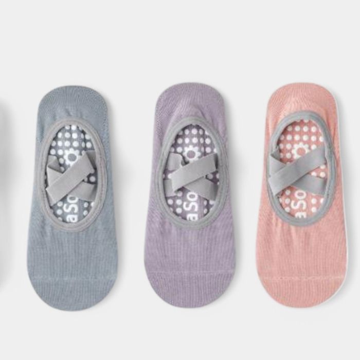 Women's Non-Slip Ballet Grip Socks with Crisscross Elastic Straps
