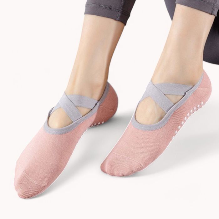 Women's Non-Slip Ballet Grip Socks with Crisscross Elastic Straps