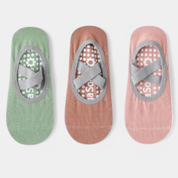 Women's Non-Slip Ballet Grip Socks with Crisscross Elastic Straps