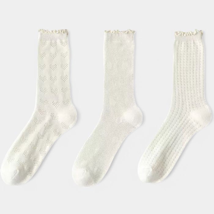 Women's Delicate Lace Knit Crew Socks with Subtle Textured Patterns