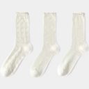  Women's Delicate Lace Knit Crew Socks with Subtle Textured Patterns