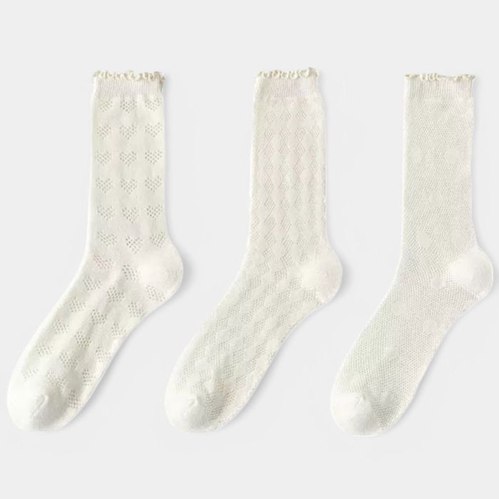 Women's Delicate Lace Knit Crew Socks with Subtle Textured Patterns