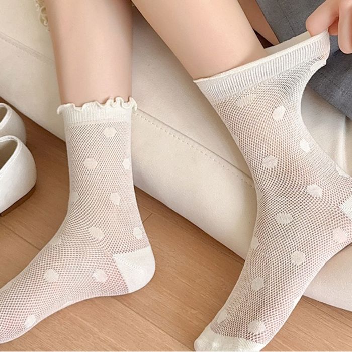 Women's Delicate Lace Knit Crew Socks with Subtle Textured Patterns