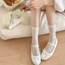 Red Women's Delicate Lace Knit Crew Socks with Subtle Textured Patterns
