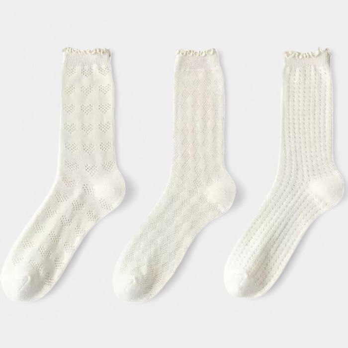 Women's Delicate Lace Knit Crew Socks with Subtle Textured Patterns