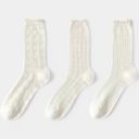 Green Women's Delicate Lace Knit Crew Socks with Subtle Textured Patterns