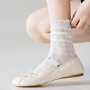 Green Women's Delicate Lace Knit Crew Socks with Subtle Textured Patterns