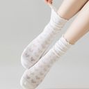 Green Women's Delicate Lace Knit Crew Socks with Subtle Textured Patterns
