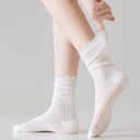 Green Women's Delicate Lace Knit Crew Socks with Subtle Textured Patterns