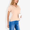 Beige Medium Women's Short Sleeve V-Neck Blouse with Double Layer Ruffle Sleeve Detail Casual and Chic for Everyday Wear