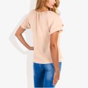Beige XL Women's Short Sleeve V-Neck Blouse with Double Layer Ruffle Sleeve Detail Casual and Chic for Everyday Wear