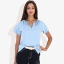 Blue Large Women's Short Sleeve V-Neck Blouse with Double Layer Ruffle Sleeve Detail Casual and Chic for Everyday Wear
