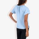 Blue Medium Women's Short Sleeve V-Neck Blouse with Double Layer Ruffle Sleeve Detail Casual and Chic for Everyday Wear