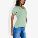 Green Medium Women's Short Sleeve V-Neck Blouse with Double Layer Ruffle Sleeve Detail Casual and Chic for Everyday Wear