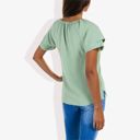 Green Small Women's Short Sleeve V-Neck Blouse with Double Layer Ruffle Sleeve Detail Casual and Chic for Everyday Wear