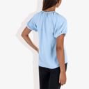 Blue Medium Women's Short Sleeve Button Down Blouse with Gathered Neckline Casual and Comfortable Top for Everyday Wear