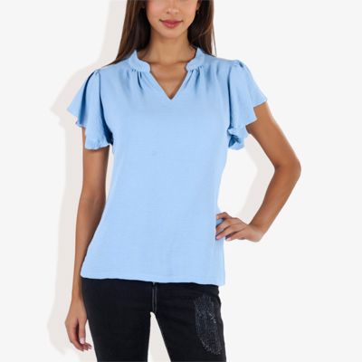 Women's Short Sleeve Ruffle Hem V-Neck Blouse Lightweight and Comfortable Casual Top