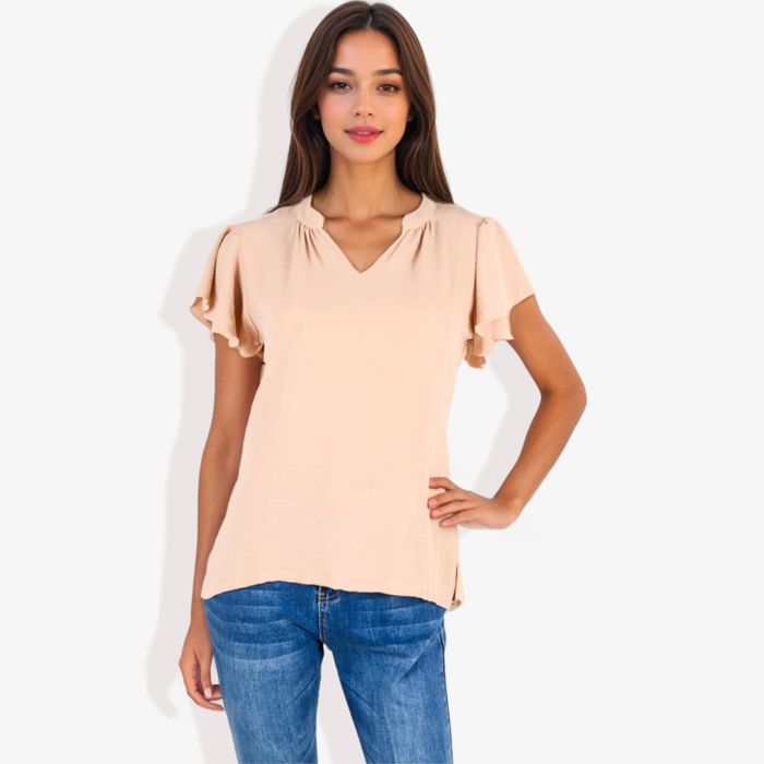 Women's Short Sleeve Ruffle Hem V-Neck Blouse Lightweight and Comfortable Casual Top