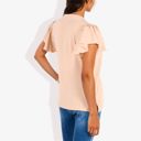 Beige XL Women's Short Sleeve Ruffle Hem V-Neck Blouse Lightweight and Comfortable Casual Top
