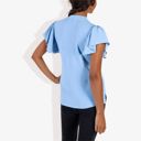 Blue Small Women's Short Sleeve Ruffle Hem V-Neck Blouse Lightweight and Comfortable Casual Top