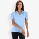 Blue XL Women's Short Sleeve Ruffle Hem V-Neck Blouse Lightweight and Comfortable Casual Top