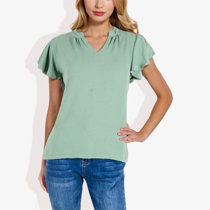Women's Short Sleeve Ruffle Hem V-Neck Blouse Lightweight and Comfortable Casual Top