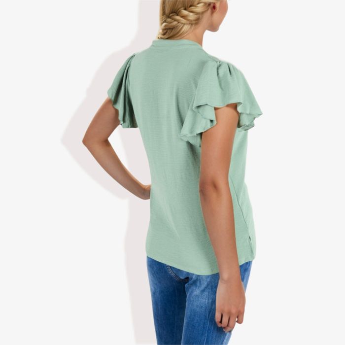 Women's Short Sleeve Ruffle Hem V-Neck Blouse Lightweight and Comfortable Casual Top