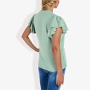Green XL Women's Short Sleeve Ruffle Hem V-Neck Blouse Lightweight and Comfortable Casual Top