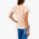 Beige XL Women's Short Sleeve Ruffle V-Neck Blouse Lightweight Comfortable Casual Top