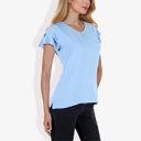 Blue Small Women's Short Sleeve Ruffle V-Neck Blouse Lightweight Comfortable Casual Top