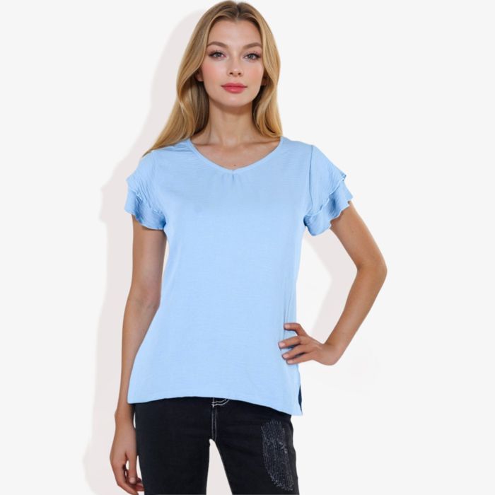 Women's Short Sleeve Ruffle V-Neck Blouse Lightweight Comfortable Casual Top