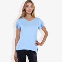 Blue XL Women's Short Sleeve Ruffle V-Neck Blouse Lightweight Comfortable Casual Top