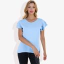 Blue XL Women's Short Sleeve Ruffle V-Neck Blouse Lightweight Comfortable Casual Top