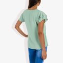 Green Medium Women's Short Sleeve Ruffle V-Neck Blouse Lightweight Comfortable Casual Top