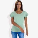 Green Medium Women's Short Sleeve Ruffle V-Neck Blouse Lightweight Comfortable Casual Top