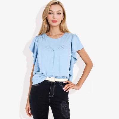 Women's Ruffled Sleeve Round Neck Blouse Elegant Flowy Casual Top