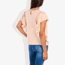 Beige Large Women's Ruffled Sleeve Round Neck Blouse Elegant Flowy Casual Top