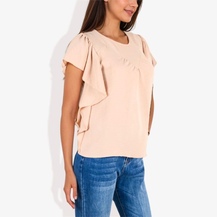 Women's Ruffled Sleeve Round Neck Blouse Elegant Flowy Casual Top