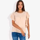 Beige XL Women's Ruffled Sleeve Round Neck Blouse Elegant Flowy Casual Top