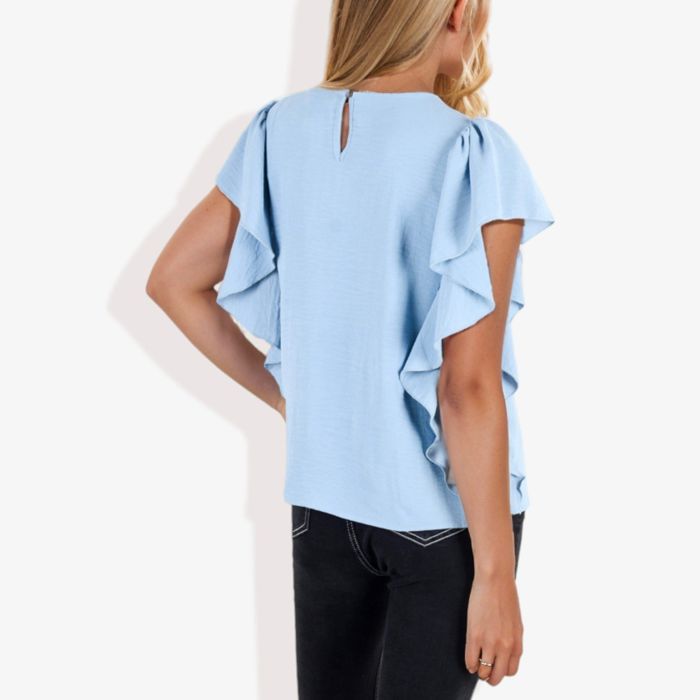 Women's Ruffled Sleeve Round Neck Blouse Elegant Flowy Casual Top
