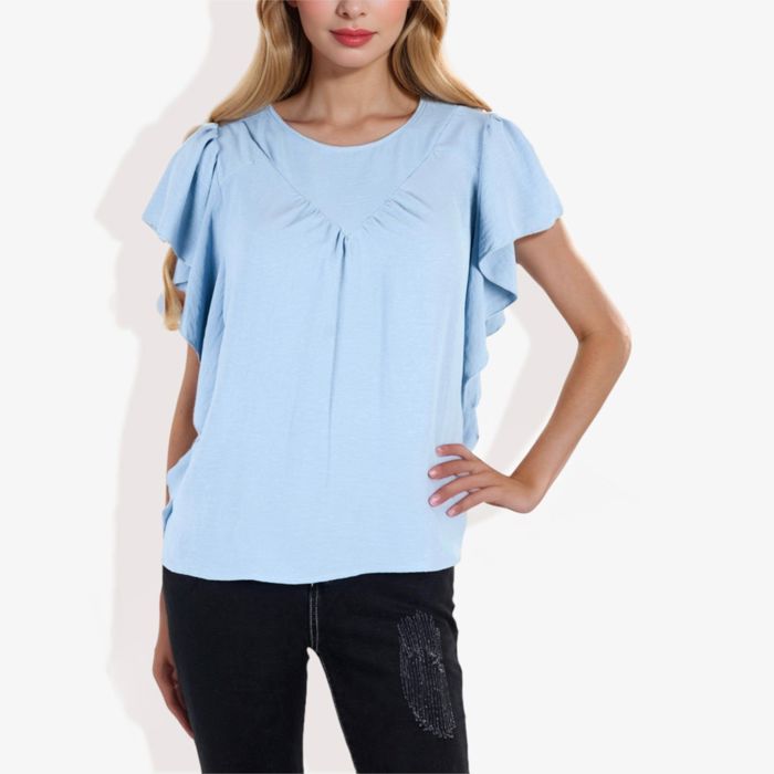 Women's Ruffled Sleeve Round Neck Blouse Elegant Flowy Casual Top