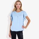 Blue Medium Women's Ruffled Sleeve Round Neck Blouse Elegant Flowy Casual Top