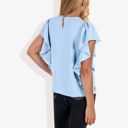 Blue Medium Women's Ruffled Sleeve Round Neck Blouse Elegant Flowy Casual Top