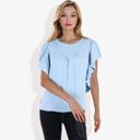 Blue Medium Women's Ruffled Sleeve Round Neck Blouse Elegant Flowy Casual Top