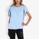 Blue XL Women's Ruffled Sleeve Round Neck Blouse Elegant Flowy Casual Top