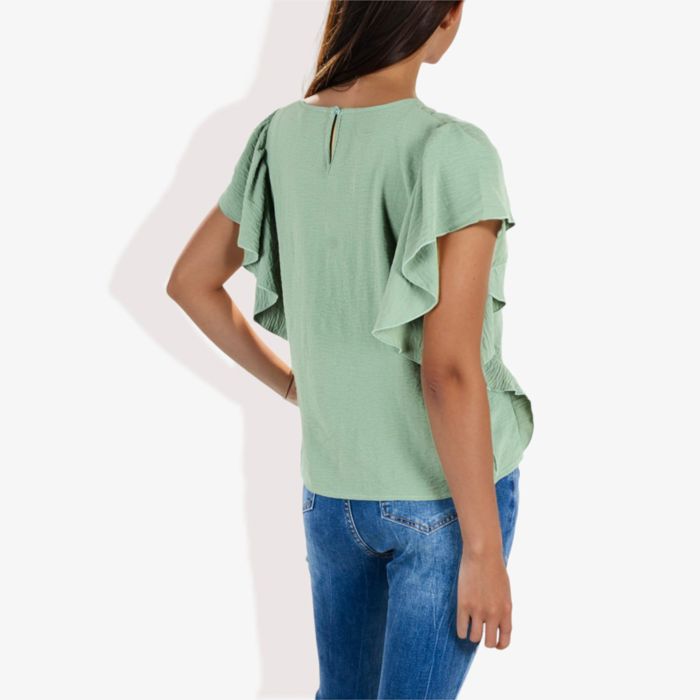 Women's Ruffled Sleeve Round Neck Blouse Elegant Flowy Casual Top