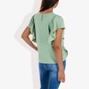 Green XL Women's Ruffled Sleeve Round Neck Blouse Elegant Flowy Casual Top