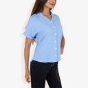 Blue Small Women's Short Sleeve Button Down Shirt With Front Pocket And Notched Collar